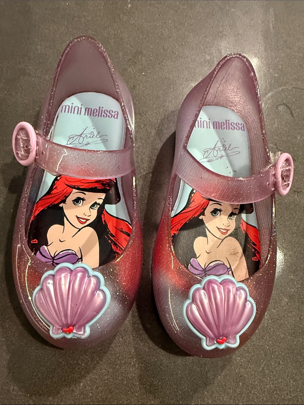 Mini Melissa Pink Glitter Ariel Shell Mary Janes